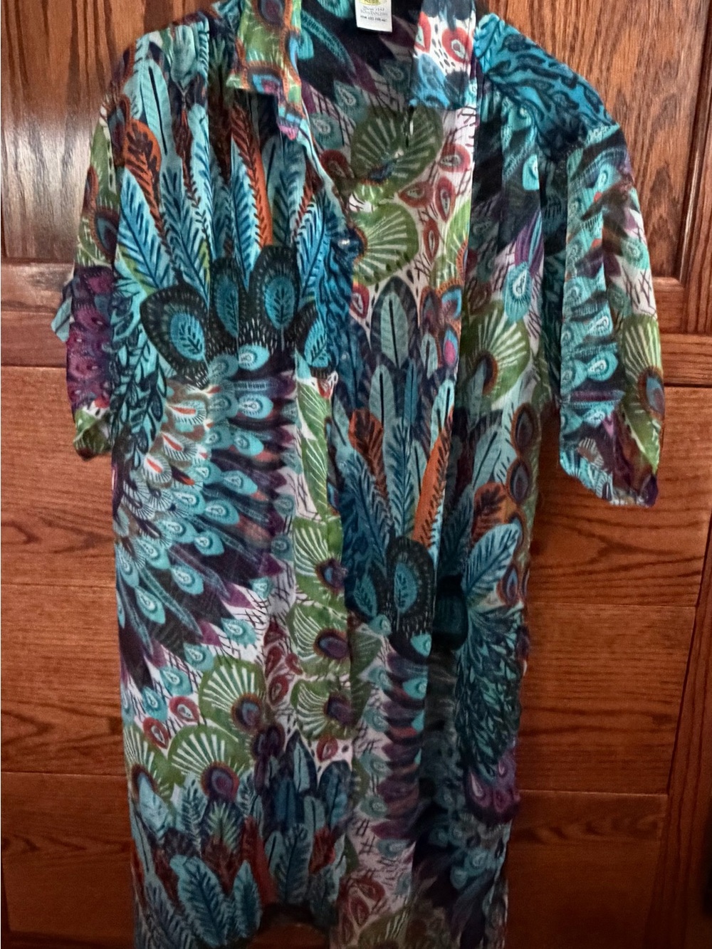 Rima Imar Teal Multi Feather-Print Swim Coverup